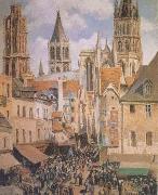 Camille Pissarro The Old Marketplace in Rouen and the Rue de I'Epicerie (mk09) oil painting on canvas